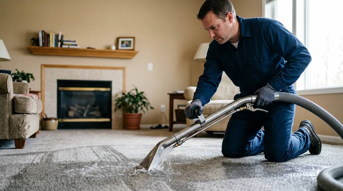 Water damage restoration technician working near Muncie, IN